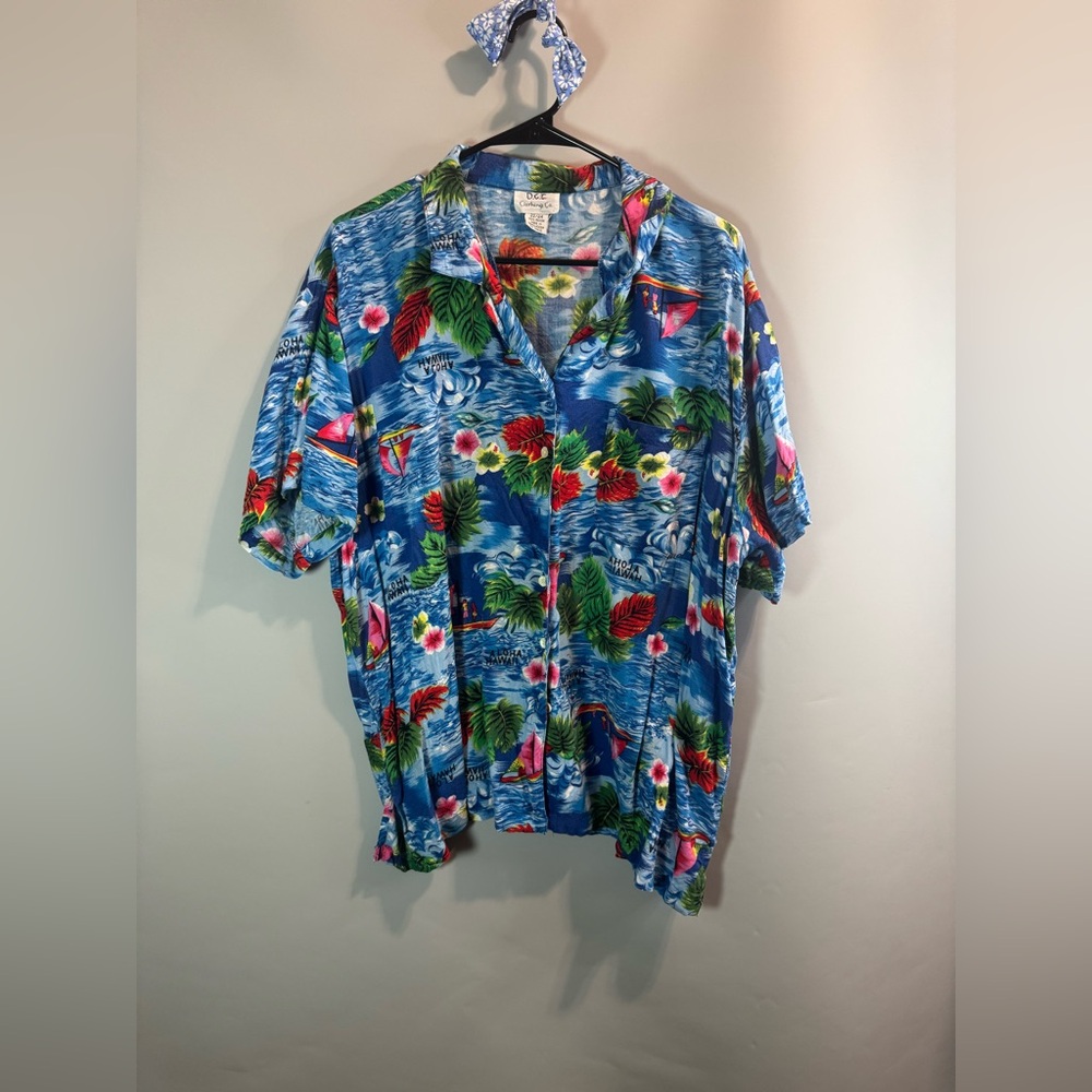 VTG Clothing Co. Mens Button Up Shirt Blue Aloha Hawaii Rayon Sz 22/24 Tropical